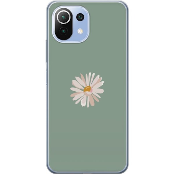 Xiaomi Mi 11 Lite Genomskinligt Skal Grön Minimalblomma – stilren blomma på grön bakgrund