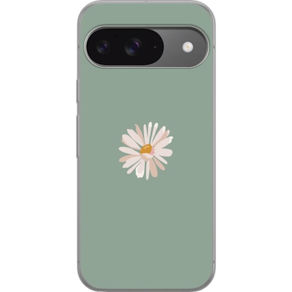 Google Pixel 9 Läpinäkyvä kuori Vihreä Minimalikukka - tyylikäs kukka vihreällä taustalla