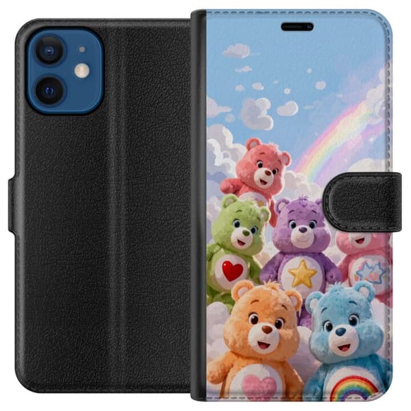 Kompatibel Tegnebogsetui til Apple iPhone 12 mini Søde farverige bamser med hjerter, stjerne og regnbue blandt bløde skyer blå
