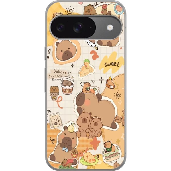 Google Pixel 9 Pro Läpinäkyvä kuori Kawaii capybara mobilskal med gulliga djurmotiv