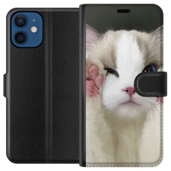 Kompatibelt Plånboksfodral till Apple iPhone 12 mini Katt Hej