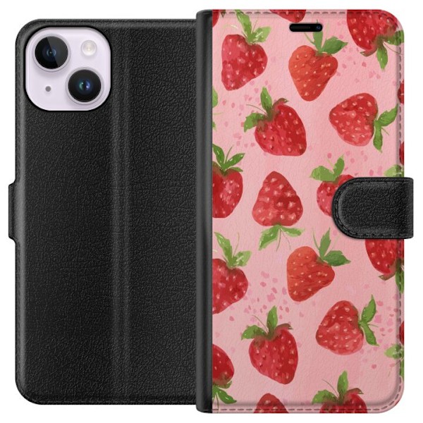 Apple iPhone 15 Lompakkokotelo Mansikkahaaveet - Retrot tyyli