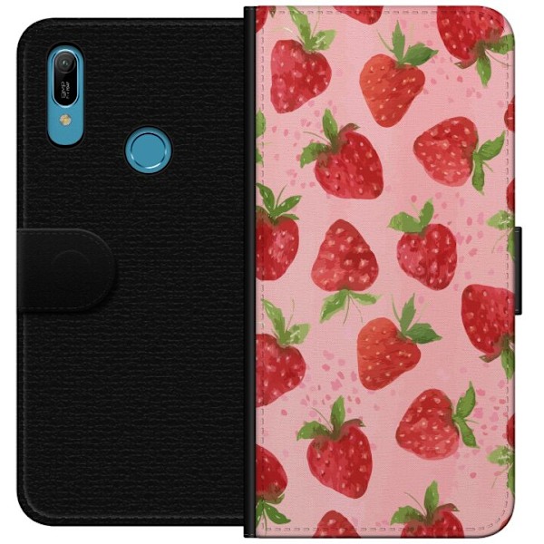 Huawei Y6 (2019) Tegnebogsetui Jordbærdrømme - Retro-stil jordbærmønster