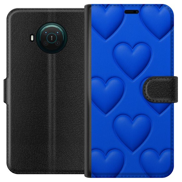 Nokia X10 Tegnebogsetui Blå Hjerter