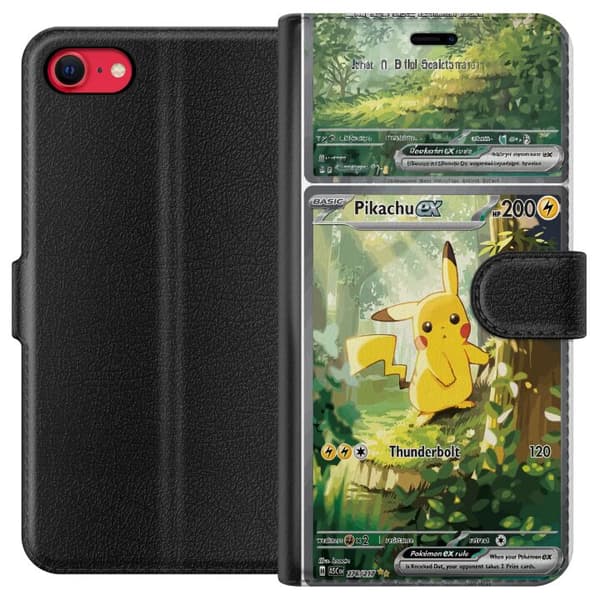 Kompatibel Tegnebogsetui til Apple iPhone 8 Pikachu grøn