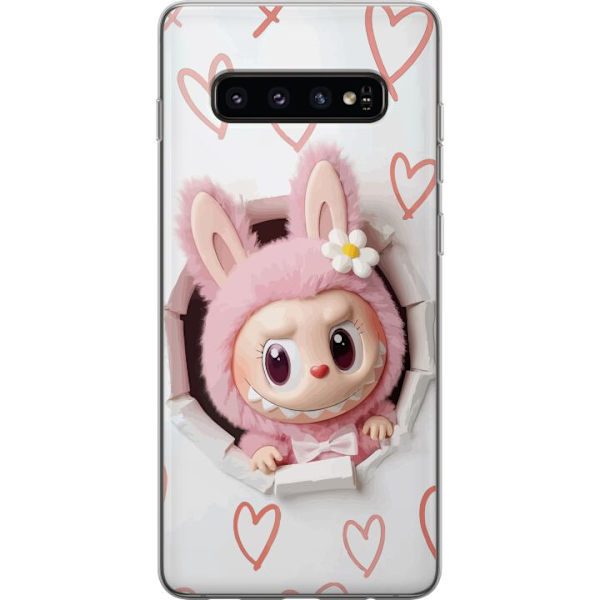 Samsung Galaxy S10 Gennemsigtig cover Labubu Hjerte Baggrund Pop Mart Kærlighed Tema Karakter Design Populært Motiv Samlerfigur Kunst Legetøj Serie