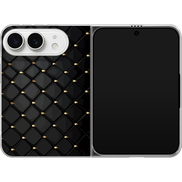 Kompatibelt Mobildeksel til Apple iPhone Duo Svart diamantformet rutemønster med gullfargede knapper og sømdetaljer, elegant geometrisk design svart