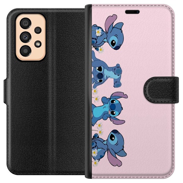 Samsung Galaxy A33 5G Plånboksfodral Stitch Skratt & Bus – Perfekt för Mobilskal eller Poster