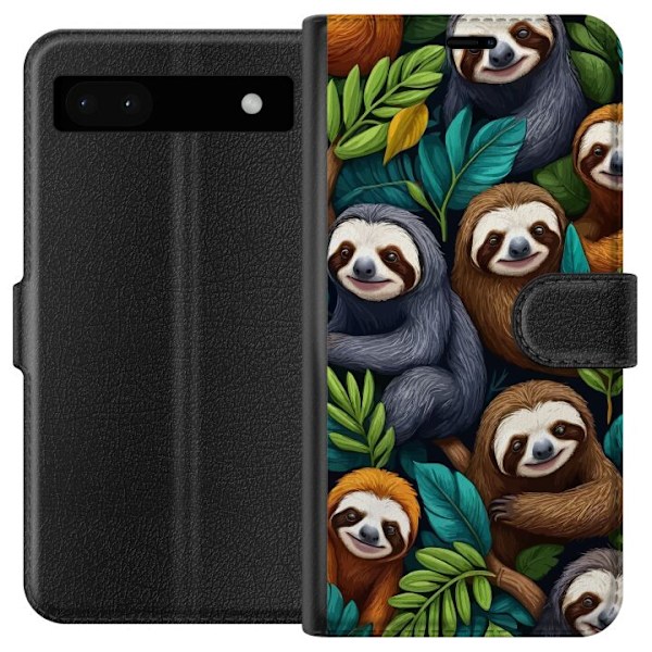 Google Pixel 6a Lompakkokotelo Sengångarstil - rentoutunut muotoilu söpöllä laiskiaalla
