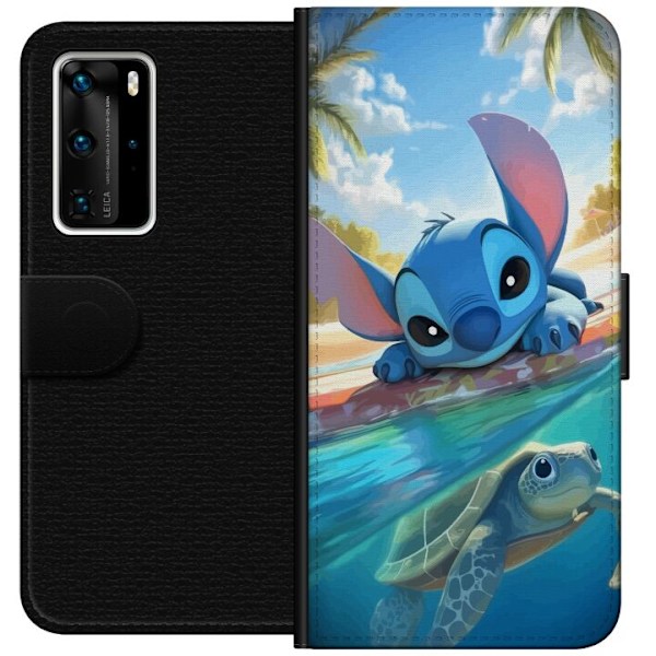 Huawei P40 Pro Lompakkokotelo Stitch kilpikonnalla - söpö si