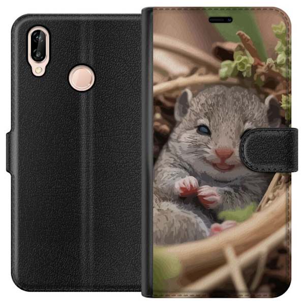 Huawei P20 lite Lompakkokotelo Rotta Hymyilevä Eläinaihe Kaupunkikuva Urban Graafinen Suunnittelu Suosittu Hauska Motiivi Taide Tyyli