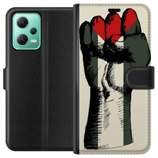 Xiaomi Redmi Note 12 Tegnebogsetui Hånd bundet i Palæstinas farver - kraftfuldt symbol for frihedsbevægelsen