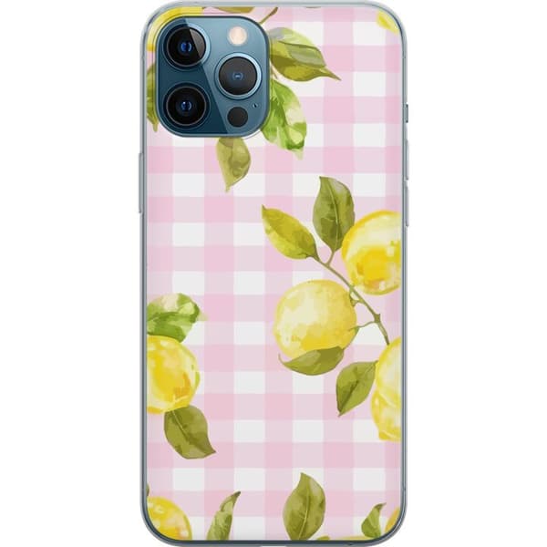 Kompatibelt Mobilskal till Apple iPhone 12 Pro Max Lemon pattern pink gingham citron rosa rutigt pastell fräsch somrig design