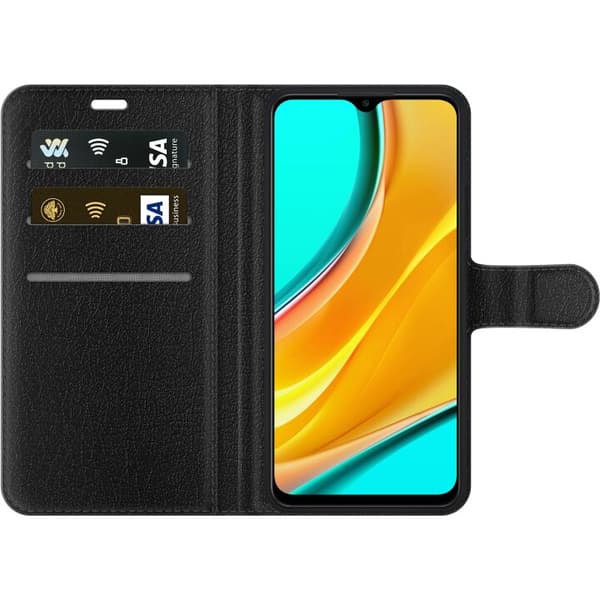 Kompatibel Tegnebogsetui til Xiaomi Redmi 9 Sort & Grå Læder