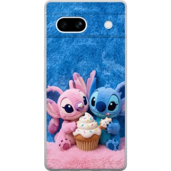 Kompatibel Mobilcover til Google Pixel 7a Søde blå og lyserøde figurer med stor cupcake og krymmel pink