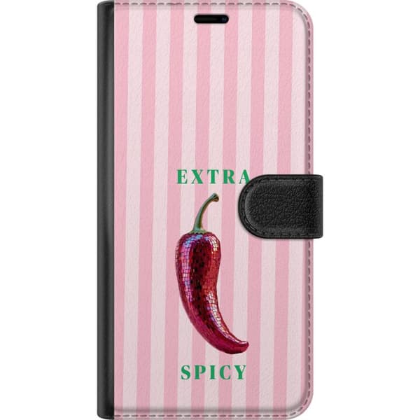 Kompatibelt Plånboksfodral till Apple iPhone 8 Plus Glittrig chili med Extra Spicy-text rosa