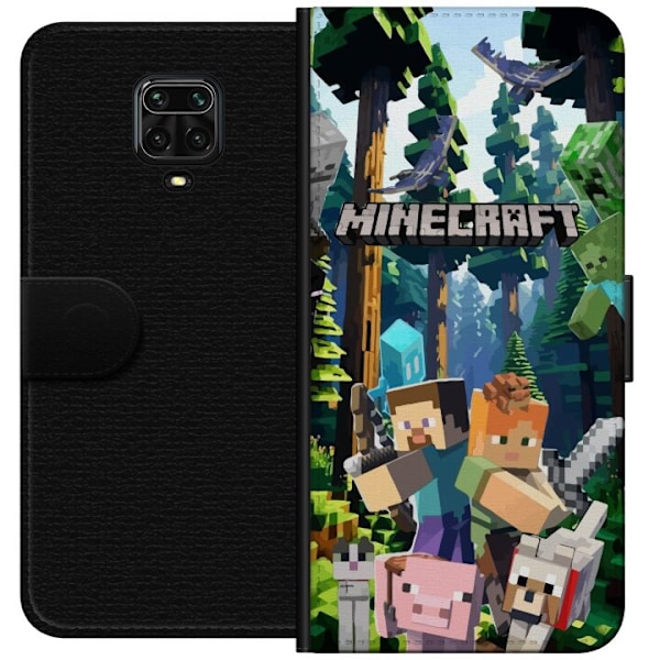 Xiaomi Redmi Note 9S Lompakkokotelo Minecraft-matkapuhelinkotelo metsällä ja pikselityylisillä hahmoilla