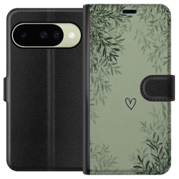 Kompatibel Tegnebogsetui til Google Pixel 11 Minimalistisk grøn design med håndtegnet hjerte, bløde blomsterskygger og rolig botanisk baggrund grøn