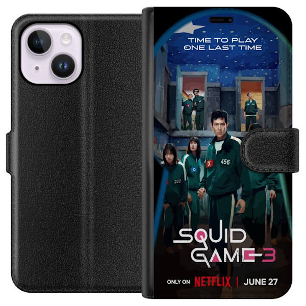 Apple iPhone 15 Plus Plånboksfodral Squid Game Säsong 3 Seriefigurer Populärt TV Serie Motiv Ikoner Spänning Drama Asiatisk Design Trend