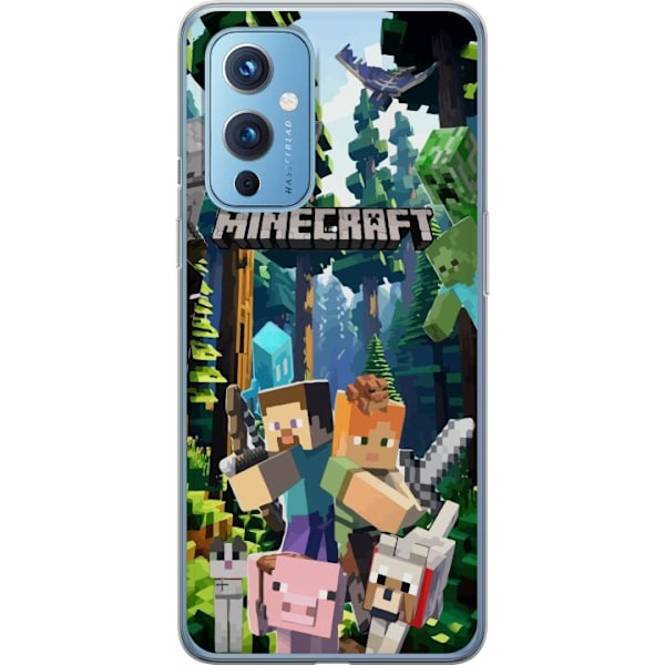 OnePlus 9 Läpinäkyvä kuori Minecraft-matkapuhelinkotelo metsällä ja pikselityylisillä hahmoilla