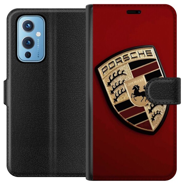 OnePlus 9 Plånboksfodral Mobilskal med stilren Porce logotyp i svartvitt
