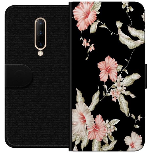 Kompatibelt Plånboksfodral till OnePlus 7 Pro Floral Pattern Black
