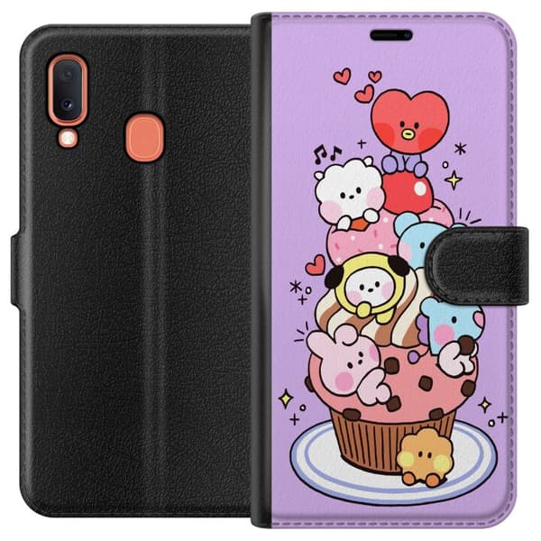 Kompatibel Tegnebogsetui til Samsung Galaxy A20e Sød cupcake med kawaii-dyr og hjerter