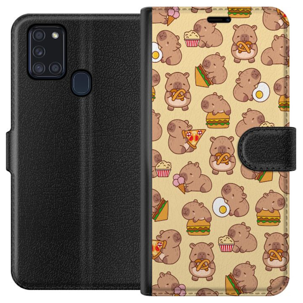 Samsung Galaxy A21s Tegnebogsetui Kawaii capybara mobilcover med flere søde figurer