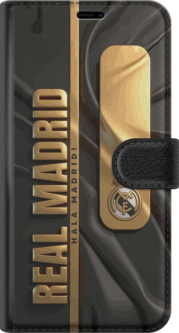 Kompatibel Tegnebogsetui til Apple iPhone 12 Gyldent emblem med tekst og mørk baggrund i elegant stil guld