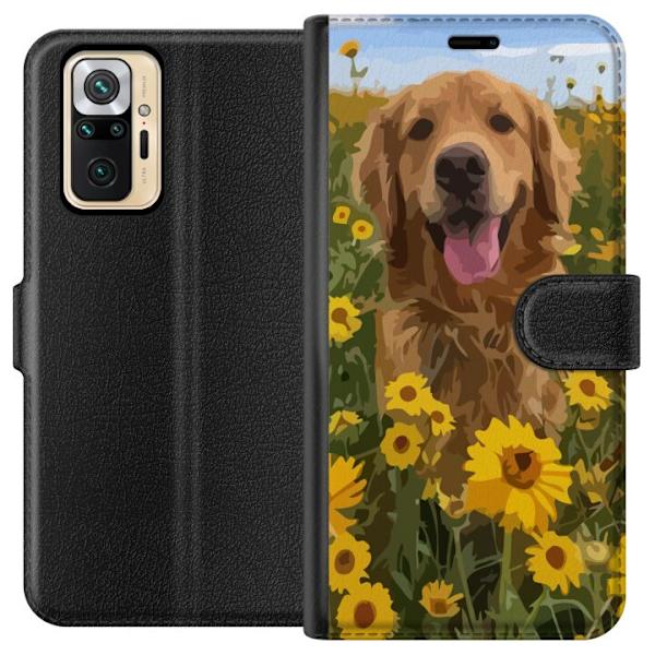 Xiaomi Redmi Note 10 Pro Tegnebogsetui Golden Retriever Solrosmark Hundemotiv Natur Sommer Design Populær Hunderace Familiefavorit