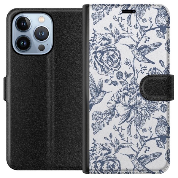 Apple iPhone 13 Pro Tegnebogsetui Blomster & Fugle - Romantisk