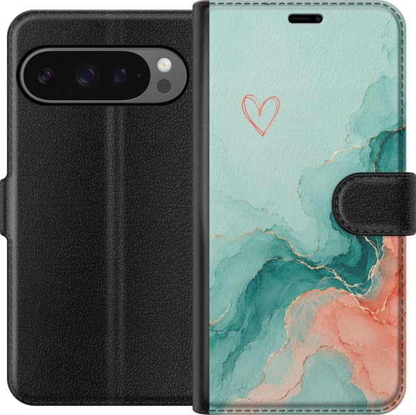 Kompatibel Tegnebogsetui til Google Pixel 9 Pro XL Turkis hjerte turkis