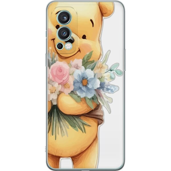 OnePlus Nord 2 5G Gennemsigtig cover Nalle Puh med blomster - klassisk børnefavorit i en blomstrende forårs miljø