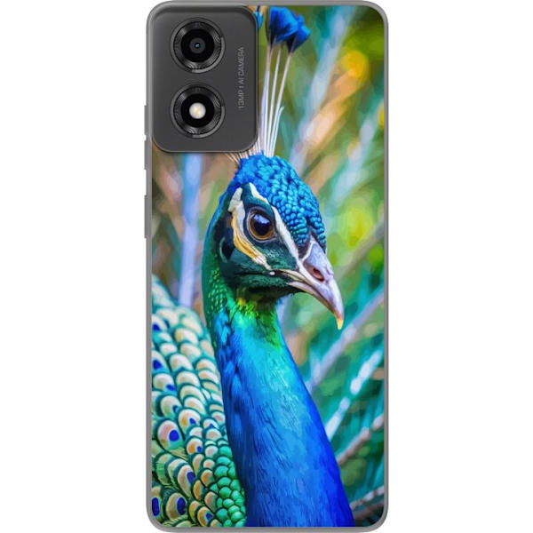 Motorola Moto E14 Gennemsigtig cover Påfugle Fjer Farverig Design Fuglemotiv Eksotisk Grafisk Motiv Natur Luksuriøs Dekoration