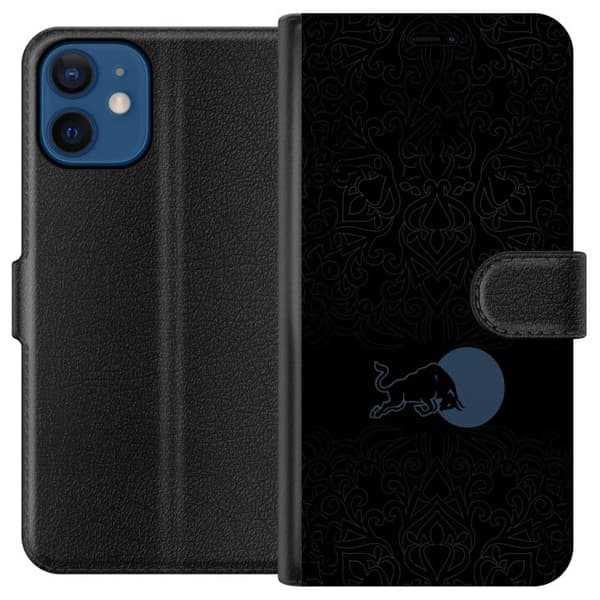 Kompatibel Tegnebogsetui til Apple iPhone 12 mini Mørk minimalistisk tyr foran fuldmåne sort