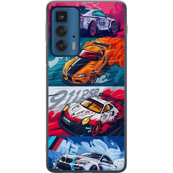 Motorola Edge 20 Pro Läpinäkyvä kuori Nopeat Autot - Piirretty Kuvio Toiminnalla