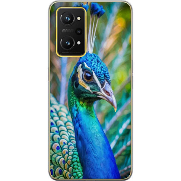 Realme GT Neo 3T Läpinäkyvä kuori Pavun Sulat Värikäs Design Lintuaihe Eksoottinen Graafinen Suunnittelu Luonto Ylellinen Koristelu
