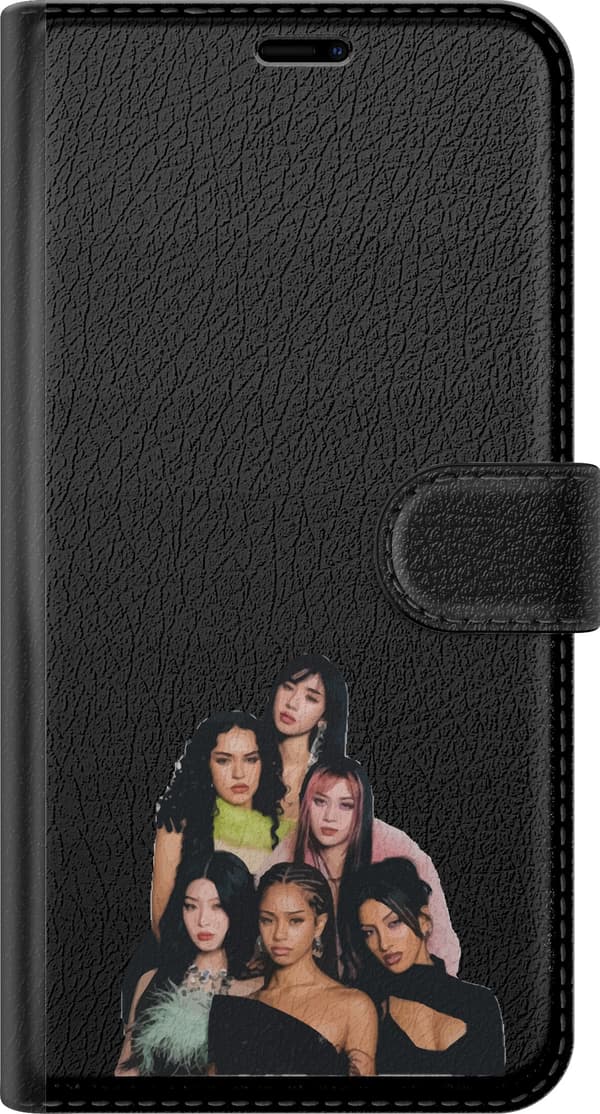 Kompatibel Tegnebogsetui til Xiaomi Redmi Note 11 Katseye seks medlemmer i et elegant gruppeportræt iført sorte outfits sort