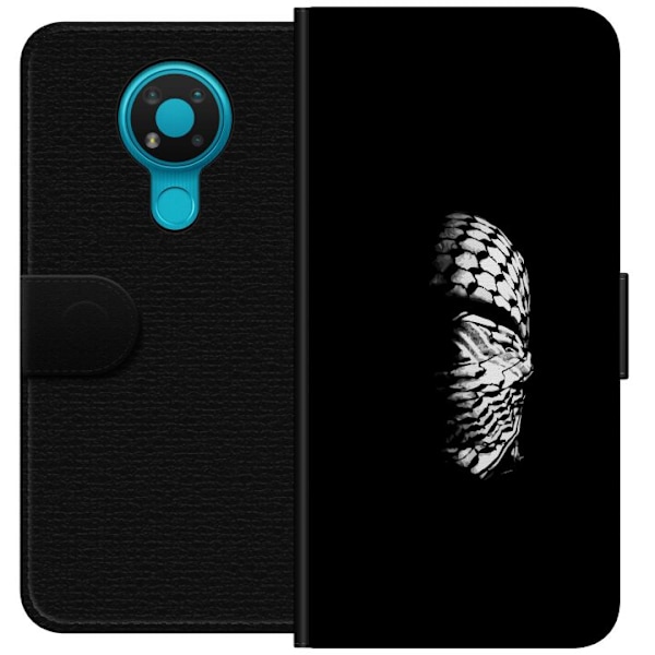 Nokia 3.4 Lompakkokotelo Keffiyeh-kuviointi - klassinen palestiinalainen mustavalkoinen shaali, jolla on kulttuurinen merkitys