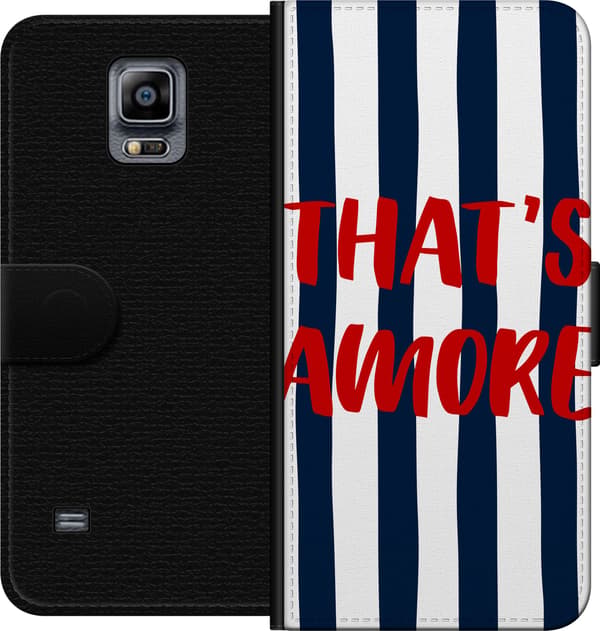 Kompatibelt Lommeboketui til Samsung Galaxy Note 4 Rød That's Amore-tekst over mørkeblå og hvite loddrette striper blå