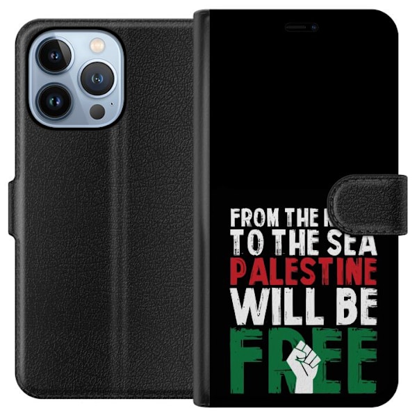 Apple iPhone 13 Pro Plånboksfodral Free Palestine – politiskt statement med kraftfullt grafiskt uttryck