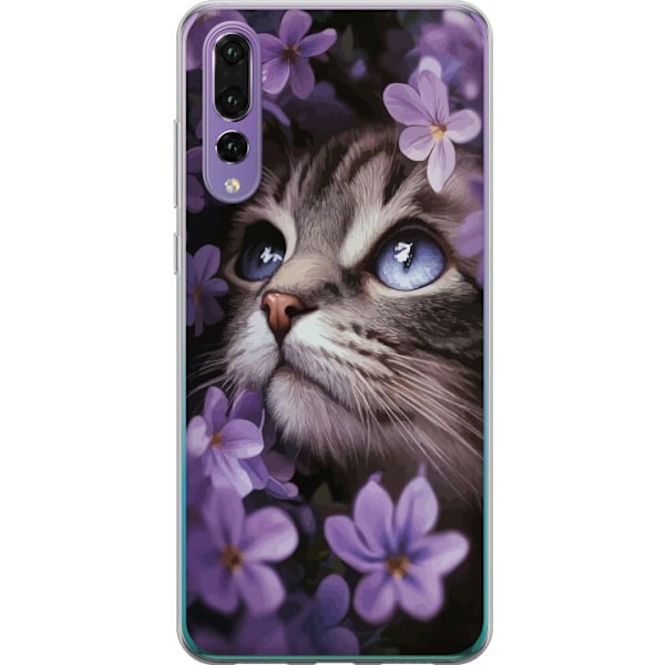 Huawei P20 Pro Gennemsigtig cover Kat og blomster