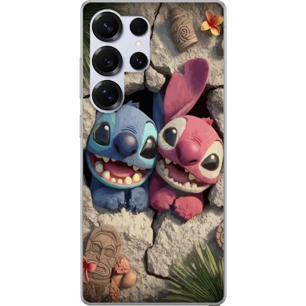 Samsung Galaxy S25 Ultra Genomskinligt Skal Stitch Angel Lilo & Stitch Motiv Disney Kärlek Seriefigur Populär Blå Alien Rolig Disneyfilm