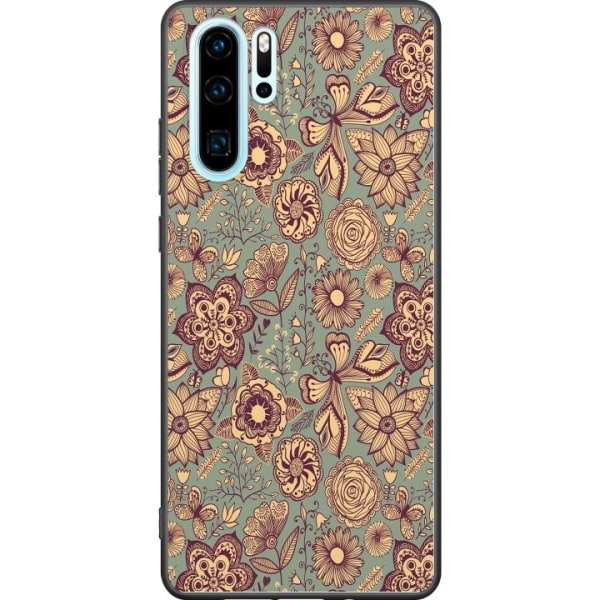 Huawei P30 Pro Sort cover Vintage Blomster