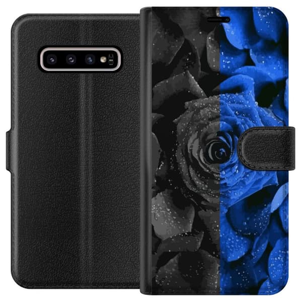 Kompatibel Tegnebogsetui til Samsung Galaxy S10+ Sort og blå rose