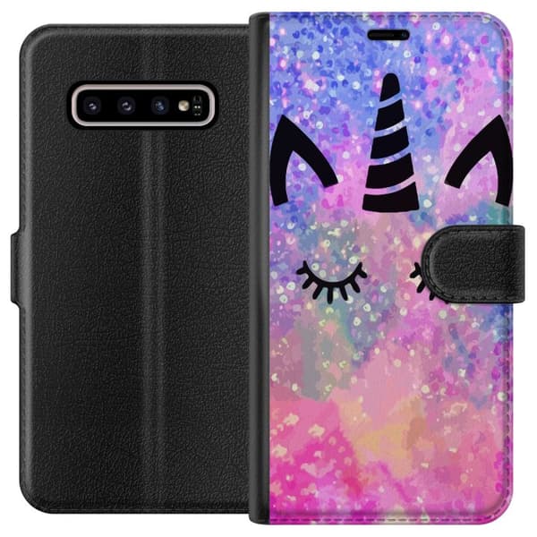 Kompatibel Tegnebogsetui til Samsung Galaxy S10+ Enhjørning Kat