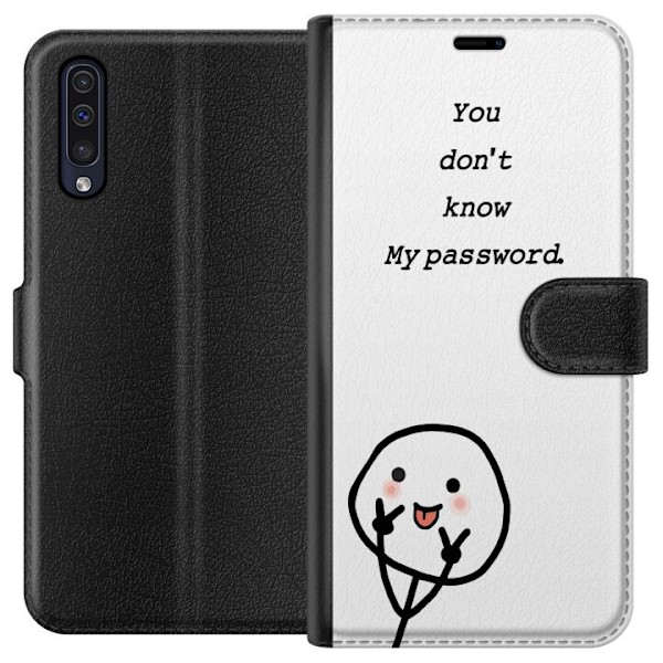 Samsung Galaxy A50 Plånboksfodral You Don’t Know My Password – edgy textmotiv med attityd