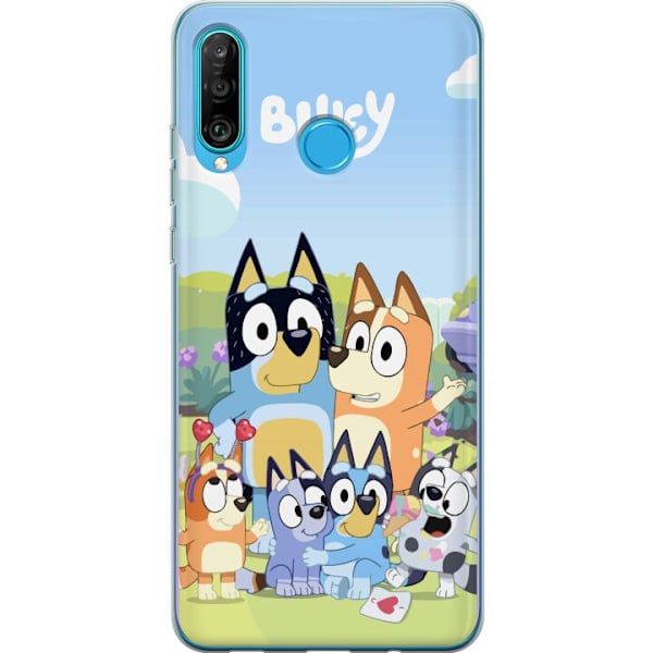 Huawei P30 lite Genomskinligt Skal Bluey mobilskal med hela familjen i färgglad design