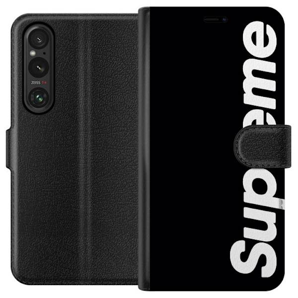 Sony Xperia 1 V Plånboksfodral Supreme Svart Vit Streetwear Design Klassisk Modeikon Trend Urban Stil Grafiskt Motiv Populär