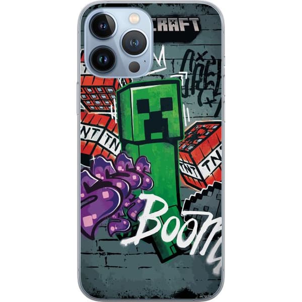 Kompatibelt Mobildeksel til Apple iPhone 13 Pro Max Grønn blokkfigur med dynamitt, graffitidetaljer og mørk urban bakgrunn grønn